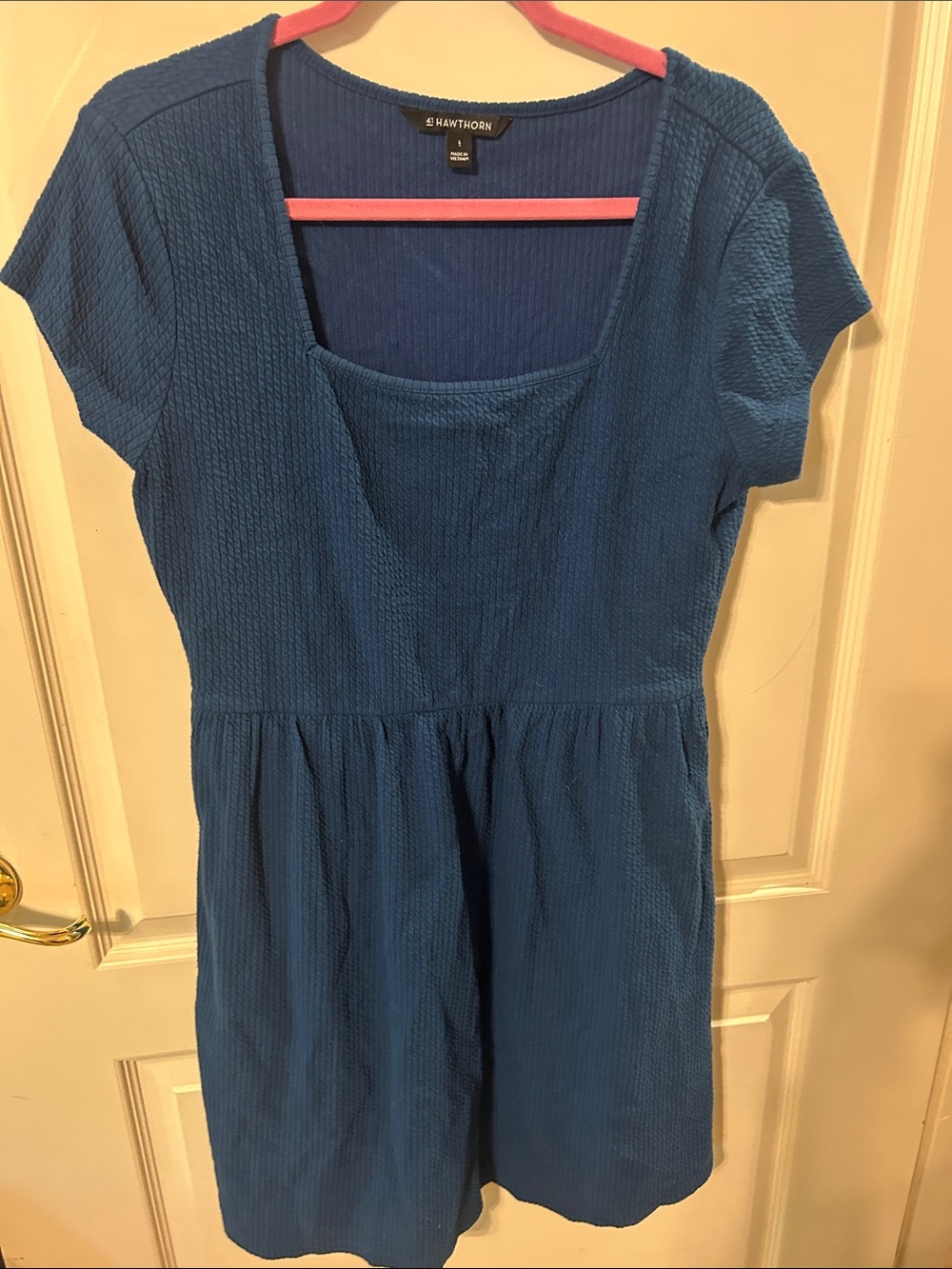 Hawthorn Blue Textured Square Neck Dress